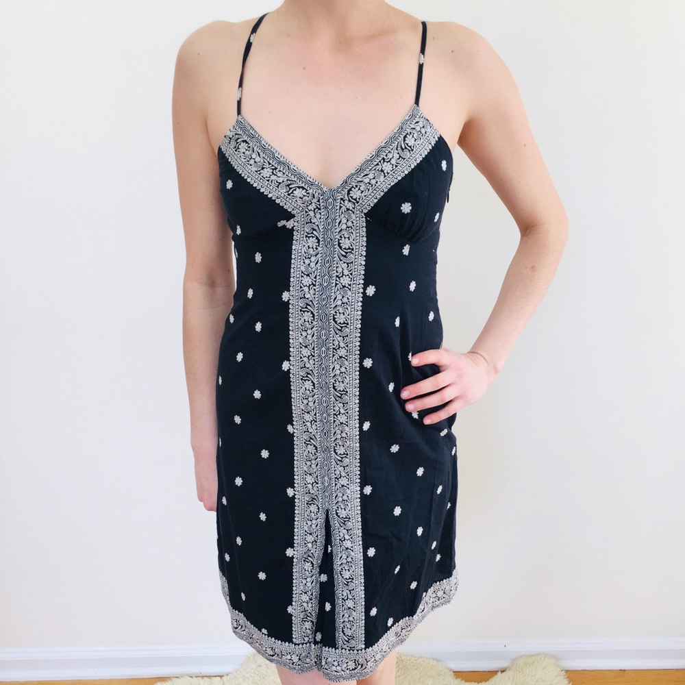 Paisley & floral sun navy blue cotton dress